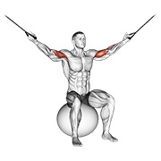 curl de cable sobre la cabeza en pelota de ejercicio